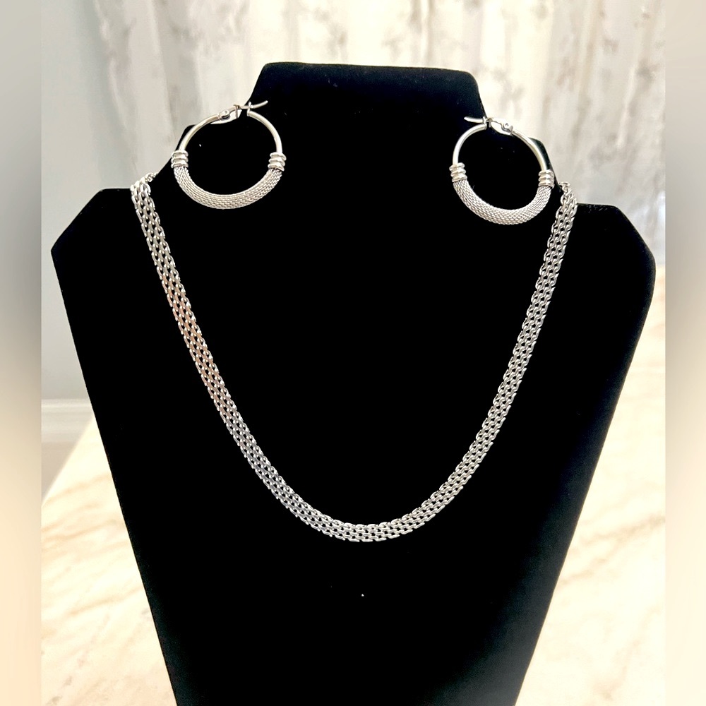 SALE! Silver mesh necklace and earrings